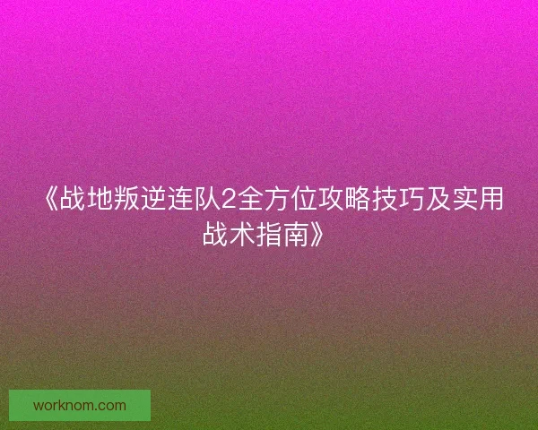 《战地叛逆连队2全方位攻略技巧及实用战术指南》